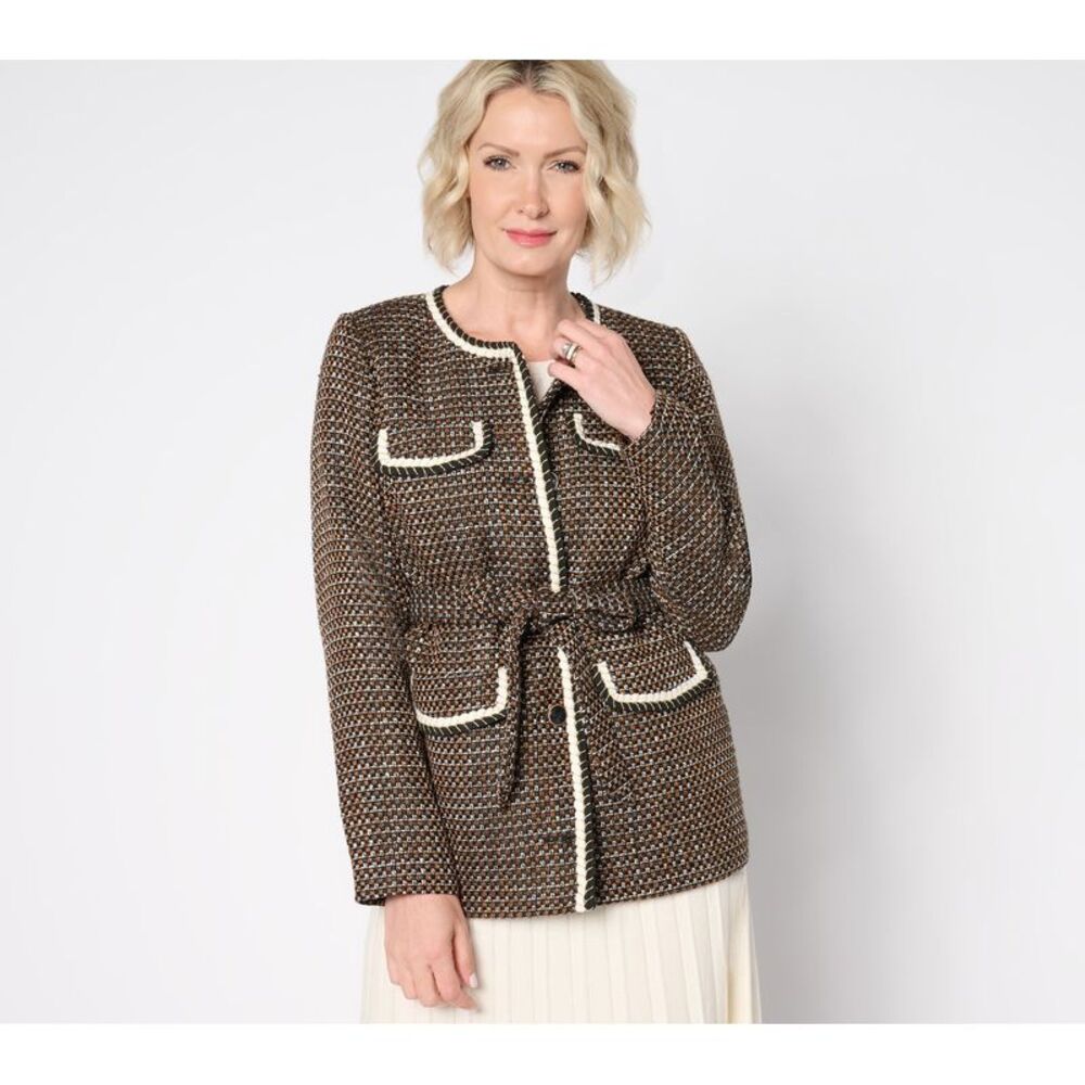 Isaac Mizrahi Live! Women's Petite Jacket PXL Woven Tweed Multi-colored A664472